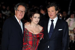 Geoffrey Rush Oscar-díjas ausztrál színész, Helena Bonham Carter brit színésznő és Colin Firth brit színész A király beszéde (The King's Speech) című filmjük bemutatóján, Londonban 2010. október 21-én