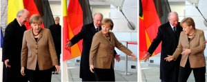 II. Albert belga király és Angela Merkel német kancellár Berlinben 2011. március 29-én