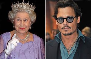 II. Erzsébet brit királynő és Johnny Depp amerikai színész