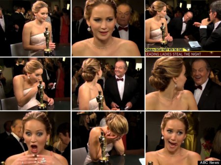 Jennifer Lawrence és Jack Nicholson első találkozása az Oscar-gálán 2013. február 24-én