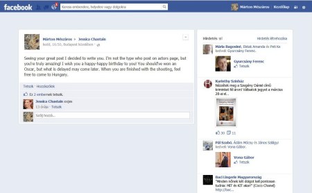 Jessica Chastain amerikai színésznő válasza a neki írt születésnapi köszöntésemre a Facebook közösségi oldalon 2013. március 27-én
