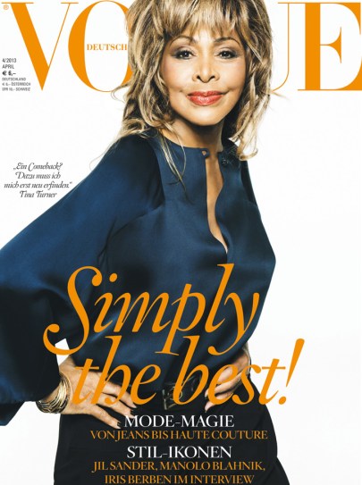 Tina Turner amerikai énekesnő szerepel a Vogue divatmagazin német számának 2013 április címlapján
