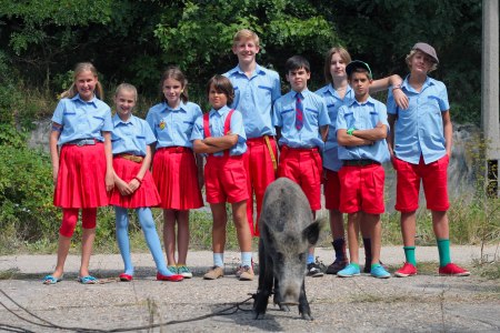 Gyerekszereplők Mátyássy Áron Berosált a rezesbanda című filmjének forgatásán (Fotó: Herbály Judit)