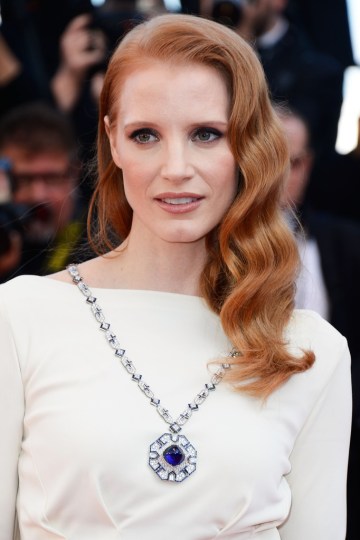 Jessica Chastain amerikai színésznő a  Behind The Candelabra című film premierjén a 66. Cannes-i Nemzetközi Filmfesztiválon 2013. május 21-én