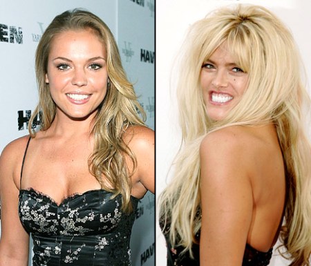 Agnes Bruckner magyar származású amerikai színésznő és Anna Nicole Smith amerikai szexszimbólum (1967-2007) egy kombóképen