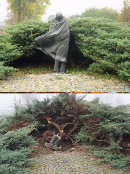 A győri Radnóti-szobor és maradványa