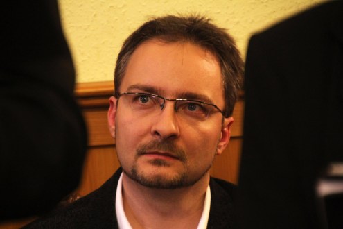 Réti Tamás költő a Rólunk című debütáló kötete bemutatóján Budapesten 2013. december 8-án (Fotó: Mészáros Márton)