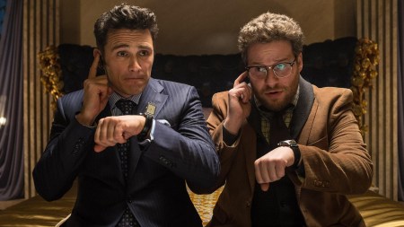 James Franco és Seth Rogen amerikai színészek a The Interview című film egyik jelenetében